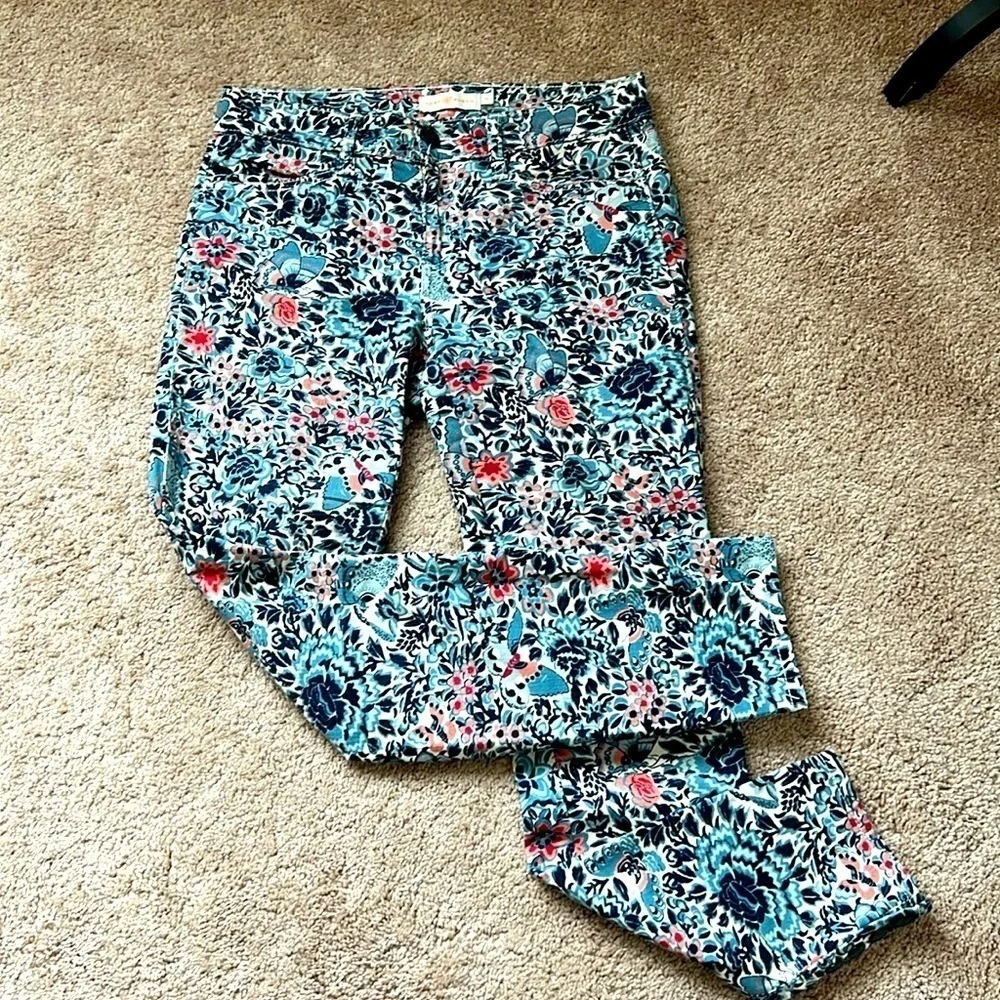 Tory Burch Emmy Ankle Skinny Jeans Blue Lake Kyoto Floral Print